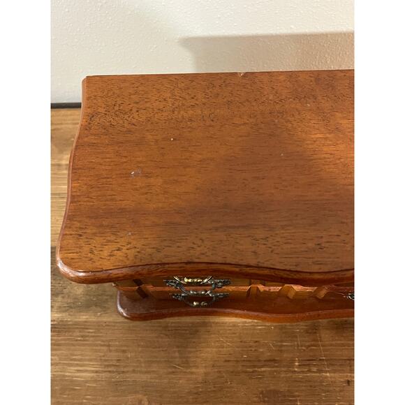 Vintage Wooden Jewelry Box Chest with Mirror 3 Drawers Felt Lined Ring Storage - Picture 11 of 16